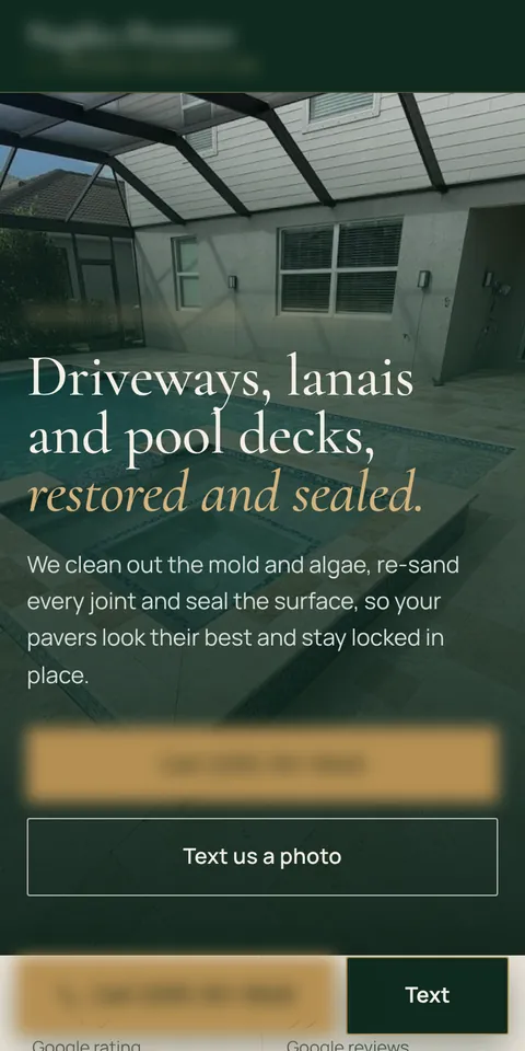 Phone view of a driveway sealing website we built, name and number blurred